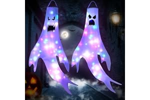 LEMESO 2 Piezas Calcetines de Viento de Fantasma Decoración Halloween Mangas De Viento con Luces LED Decoración Halloween para Exterior Jardín Palcón