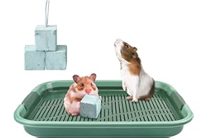 BAANFLY Large Hamster Guinea Pig Litter Tray Pan with 3 Pcs Chew Cube Teeth Grinding Stones Toys Set Pet Bunny Toilet Potty Trainer Litter Plastic Box Small Animal Accessories for Bunny Guinea Pig Hedgehog