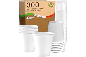 Baciato Caffè 300 Bicchieri in Carta Bianchi 120ml Ecologici Biodegradabili Monouso Made in Italy Asporto Bevande Calde Acqua - Prodotto e confezionato in Italia