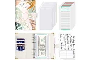 Hnogri Koperty budżetowe z zamkiem błyskawicznym, segregator A6, do budżetowania, planer budżetu, organizer na rachunki gotówkowe, kwiatowy portfel budżetowy dla kobiet, liście