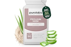 Purolabs Psyllium Husk Capsules – Organic Psyllium Husk 99.9% High Purity Fibre Supplement with Aloe Vera – Natural Digestive Support for Gut Health, Bowel Regularity & Daily Wellness – 90 Capsules