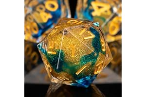 KERWELLSI Liquid Core Resin DND Dice Set D&D with Gifts Box, Sharp Edged Dungeons and Dragons Polyhedral & RPG Dice, Role Playing Gaming D and D Dice D20 D12 D10 D8 D6 D4