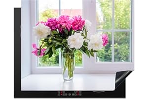 MUCHOWOW Protège-plaque à induction - Plaque Protection Vitrocéramique Induction - Vinyl - Fleurs - Pivoines - Vase - 65x52 cm - Couvre Plaque de Cuisson - Accessoires de Cuisine