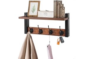 JiangLin Drewniana deska na klucze z półką, dekoracja domu, półka na klucze, ściana z 4 haczykami na klucze, drewniana deska do wejścia, korytarza, łazienki, kuchni