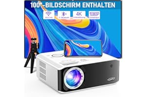 [Elektrischer Trapezkorrektur 6D/4P] Beamer, XuanPad 2024 Nativer 1080P 5G WiFi Bluetooth Beamer 4K unterstützt, 19000L HD Projektor mit Bildschirm und Stativ für iOS/Andriod/TV Stick