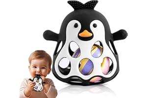 Farout Pinguin Rassel - Beißring Baby & Montessori Spielzeug - Oball Motorikspielzeug Babyrassel für Babyspielzeug ab 3 Monate, Geschenk für Jungen & Mädchen. (Schwarz)