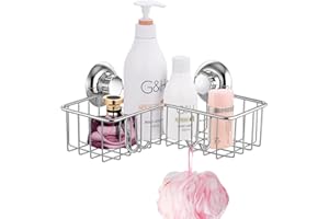 MaxHold Panier de Douche Profond - Ventouse Système de vide - Etagère d’Angle de Douche avec 4 Crochets - Acier Inoxydable Ne Rouille Jamais - Étagère de Rangement pour Salle de Bain et Cuisine