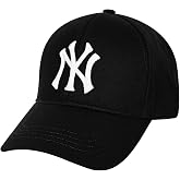 NY Sports Baseball Cap with Embroidery Logo Men's Unisex Adjustable Metal Buckle Cap BLACK