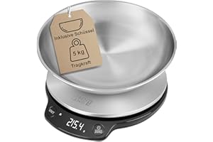 LEBENLANG Waage Küchenwaage mit Schüssel - Bis 5 Kg I Ideal zum Backen I Küchenwaage Digital Kitchen Scale Küche I Küchenwage Kuchenwaage Kuchenwagee digital mit Schale Küchenwaagen