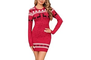Litherday Vestito Natale Donna Maglione Natalizio Donna Abito in Maglia Donna Invernale Elegante Maniche Lunghe Abiti Natalizi per Donne Collo Rotondo Caldo