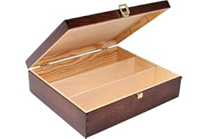 Creative DECO Marrón Caja Madera Vino Barnizada | 3 Botellas | 35x30x10cm | Tapa y Bisagra | Divisores Extraíbles | Navidad Regalo Decorar Decoupage Almacenamiento Decoración Manualidades