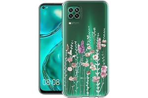 Kaywzo Funda para Huawei P40 Lite 4G,Transparente TPU Carcasa con Patrones de Flores Pintadas,Ultra Delgado Mujeres Silicone Phone Protección Case Cover-3