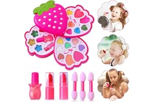 Ulikey Coffrets Maquillage Lavable Enfant Jouet Fille, Palette Maquillage en Forme de Fraise, Make Up Set Jouet de Maquillage Jouet Cadeau de Noël Anniversaire pour Princesse Filles (Rose)