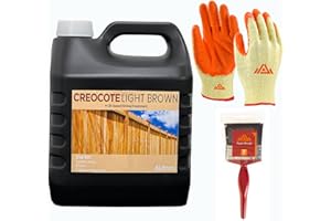 Creocote Light Brown Wood Preserver 4L - Premium Oil-Based Wood Preserver for Outdoor Use Dry Rot Woodworm Treatment with Perfectonish Gloves and Brush (1)