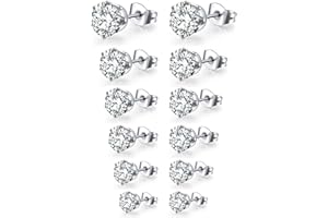 Mochity 6 pares Pendientes Acero Quirurgico Hipoalergenicos, Pendientes Plata Oro, Pendientes Cartilago Oreja, Pendientes Pequeños Quirurgicos, Pendientes Plata Para Mujer Hombre