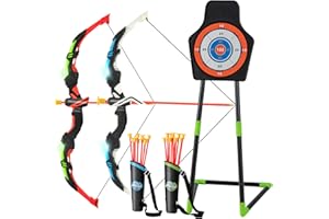 DREAMADE Arc et Flèche pour Enfant 3-12 Ans, Tir à l'arc avec l'arc LED, 20 Flèches à Ventouse, Étui à Flèches, Jouer pour Intérieur/Extérieur