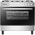 Hisense 90cm Freestanding Gas Cooker,5 Pool Gas burner with FFD, Cast Iron Pan support, Mechanical Timer, Glass Grill, Convection Fan, Wok Burner