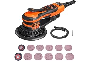 VEVOR 127 och 152 mm 350 W 6-växlad elektrisk excentrisk slipmaskin borstlös 20 slippapper dammtät kontakt slang för träslipning