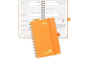POPRUN Mały Kalendarz 2024 A6 Tygodniowy Książkowy 15,5 x 10,5 cm, Tygodniowy 2024 Planer, Stały Uchwyt na Pióro, Cewki Sztywny Okładka Ze Skóry Wegańskiej i Papier z Certyfikatem FSC®, Pomarańczowy