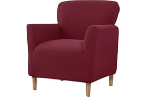 OKYUK Banquet Armchair Slipcovers, New Stretch Jacquard Chair Slipcovers with Arms Soft Chair Covers Armchair Slipcover Anti Slip Furniture Protector for Living Room Dog Pet Friendly (Wine Red)