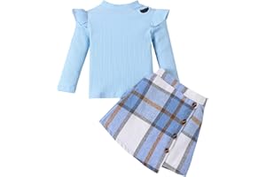 QIRAOXY 2 Piezas Conjuntos para Niñas Otoño Primavera Ropa Niña Costura de Ojos Top de Manga Larga + Traje de Media Falda de Leopardo,para Niñas de 1 a 6 Años