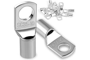 DAWENUR 10Pcs Copper Wire Lugs 35mm2 M10 Bolt Hole,Battery Cable Ends Eyelets Crimp Tubular Ring Terminals Connectors