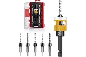 MTCHAVNO Set di 5 punte per trapano a svasatura, in HSS-M2, fori di precisione, per legno con gambo esagonale da 1/4", svasatore con arresto di profondità, per lavorazione del legno – 3,2/3,6/4/4,4/4,8 mm