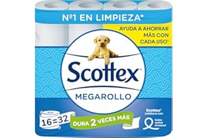 Scottex Megarollo Papel Higiénico Seco 16 rollos (32 rollos de un rollo original)
