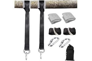 HONGXIN-SHOP Correa para Columpio 150cm Juego de Correas Colgantes Resistente a Rasgaduras con 2 Almohadillas de Protección de Arboles 2 Mosquetón de Seguridad para Columpios Hamacas Actividades al Aire Libre