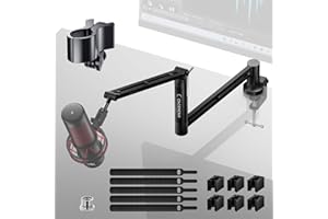 CACENCAN Boom Arm, 360° drehbarer Mikrofonständer mit Tischhalterung, faltbarer Tischmikrofonarm mit 3/8'' auf 5/8'' Schraubadapter, Mikrofonarm für Live Streaming, Gaming, Podcasting[15 Zoll erhöht] (M05)