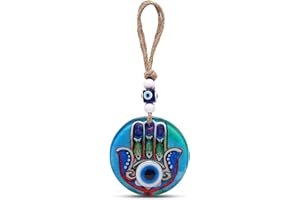 MYSTIC JEWELS - Hamsa della mano di Fatima in vetro con occhio turco per buona fortuna in casa (Modello 2)