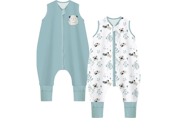 Chilsuessy Baby sommarsovsäck med fötter, 2-pack, 1-tog, barnsovsäck med ben, 100 % bomull, sovsparkdräkt för pojkar flickor