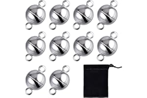HOTOP 10 Stück Schmuck Magnetverschlüsse Runde Magnetverschlüsse für Armband Halskette Making, 8 mm (Weiße Stahlfarbe)