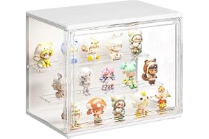 Siyecioa 3 nivåer akryl displayfodral för samlarobjekt med LED-ljus, klar displaybox med magnetisk dörr för actionfigurer, Po