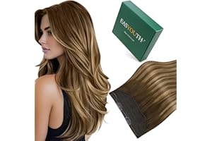 Easyouth Wire Hair Extensions Real Human Hair Brown Balayage Wire Extensions Human Hair Ombre Brown to Honey Blonde Secret Fish Line Hair Extensions Real Hair 14 Inch 70g