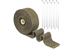 eupdd 15M Nastro Termico Isolante: Oro Benda Termica per Scarico Marmitta con 10 Pezzi 300mm Fascette Metalliche, Nastro Termico per Marmitte Fibra di Basalto, Bende Termiche Moto, Benda Termica