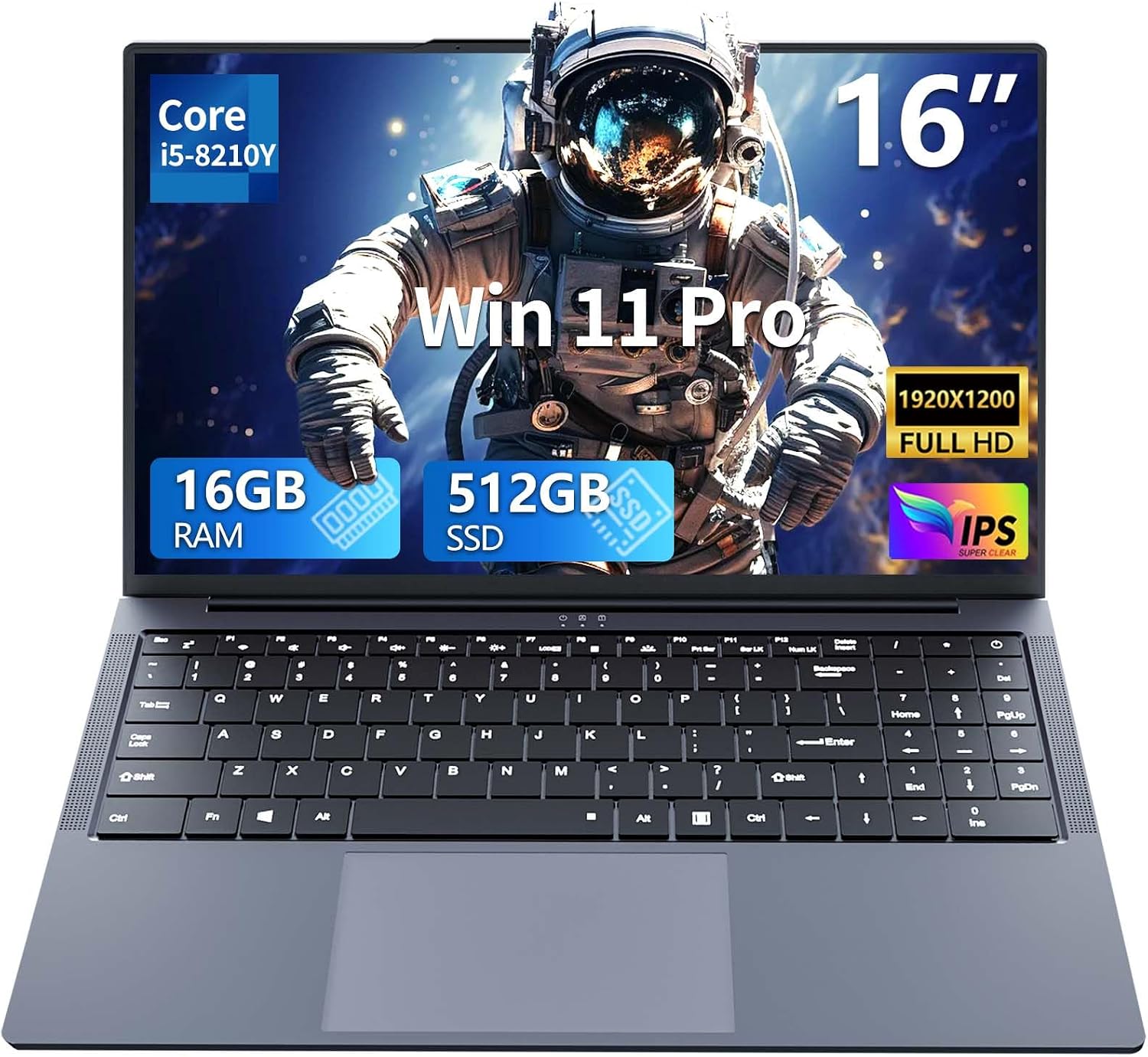 Ordenador Portátil 16 Pulgadas, PC Portátil con Procesador Core i5 8210Y, 16GB RAM 512GB SSD, Laptop con Pantalla FHD IPS 1920*1200, Teclado Retroiluminado Type-C, Computadora Portátil Versátil