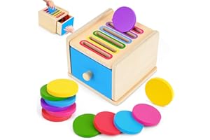 FCSONU Toddlers Montessori Coin Box Toys for 1 2 3 Year Old Boys Girls, Wooden Baby Toys for Toddlers 1-3, Color Sorting Stacking Sensory Toys for Ages 2-4, Easter Birthday for Kids