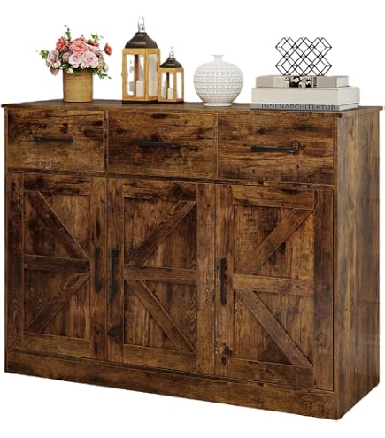 Credenza con 2 ante e 3 cassetti Bianco e Naturale - NAELY