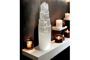 PRO HOME Selenite Crystal Tower Mountain Pillar Hand-Carved Large Natural White Healing Crystals for Meditation Spiritual Energy Alter Cleansing Table Decoration Pillar or Gifts (30cm)
