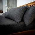Teddy Bear Pair Pillowcases Warm Cosy Soft Plush Fleece Pillow Cases Plain Thermal Warm Soft Cases Pair (Charcoal)