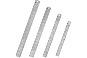HIHUHEN Stainless Steel Ruler 15cm+20cm+30cm+40cm Office Ruler 4 Pieces Set Metal Rulers Kit for Engineering, Teaching(4 x Ruler)