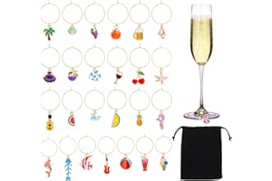 Lnngub 25 Stück Weinglas Anhänger, Sommer Ozean Thema Glasmarkierer Wiederverwendbare Bunter Weinglas Anhänger aus Legierung mit Aufbewahrungstasche für Weinglasmarker Getränkemarker Partydekorationen