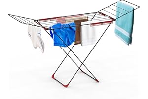 VIVO TECHNOLOGIES Clothes Airer Drying Rack Winged Drying 18M Length Drying Line Indoor Outdoor Laundry Washing ,Metal Foldable Laundry Drying Horse Rack Clothes Dryer Rack with 52pcs Sock and Underwear Drying Clip