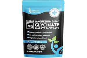 MULTIVITA Magnesium Glycinate 3-in-1 Complex 2000mg – Triple Magnesium Blend with Bisglycinate, Malate & Citrate – 425mg Elemental – 90 Vegan Capsules – High Strength & High Absorption – UK Made Supplement