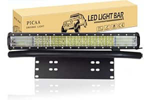 PICAA LED Lichtleiste Led Arbeitsscheinwerfer 9D 23 Zoll 570W Led Lichtbalken 12V Led Zusatzscheinwerfer Bar LED Arbeit Licht Bar Mit Kennzeichenhalter für SUV Offroad ATV UTV Traktor 4x4 Auto