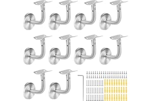 SUPAWAY Support main courante Acier inoxydable supports de rampe main Supports de main courante d'escalier Support mural de rampe en bois pour rampes escalier courante murale, Argent(Bend-10Pcs)