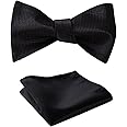 HISDERN Bow Tie Adjustable Self Tie Bow Tie and Pocket Square Set Check/Plain Solid Color Bowties for Classic Wedding Men Party Club with Gift Box