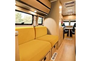 SYLC Caravan Seat Cover Stretch Jacquard, Non-slip RV Dinette Cushion Covers with 2 Straps, Couch Cushion Covers for Camper Sofa Bench (Golden,W 45-65 cm, D 45-65 cm)