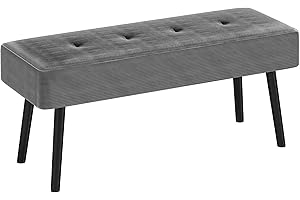 HOMCOM End of Bed Bench, Corduroy Bedroom Bench with Thick Padding and Steel Legs, Tufted Window Seat for Entryway, Living Room, Grey